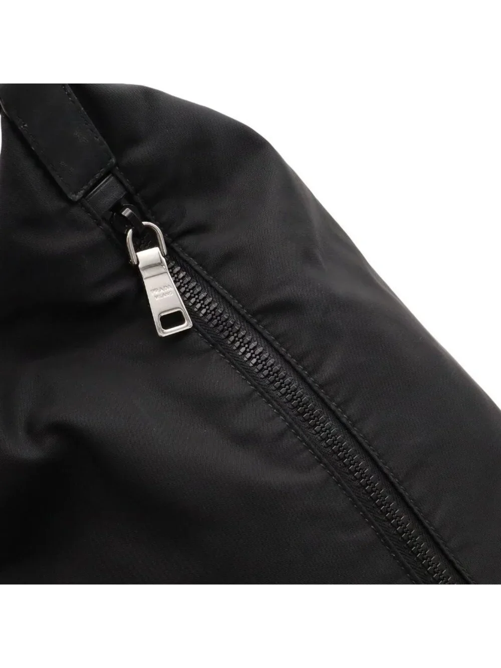 Prada Rubber Logo Shoulder Bag Nylon Leather Nero Black Silver